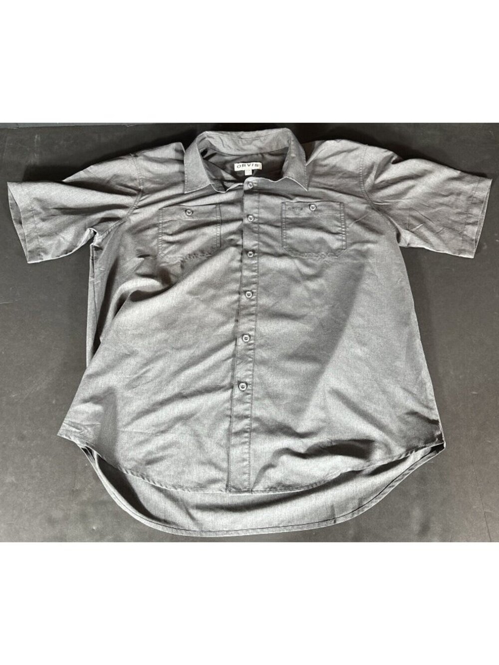 Orvis Shirt XL Short Sleeve Button Up Gray Solid Outdoors Pocket Lightweight